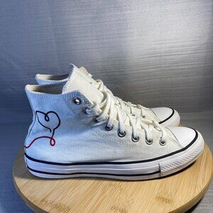 Converse All Star Sneaker White Womens 10 Mens 8 Love Heart High Top Shoe A0604